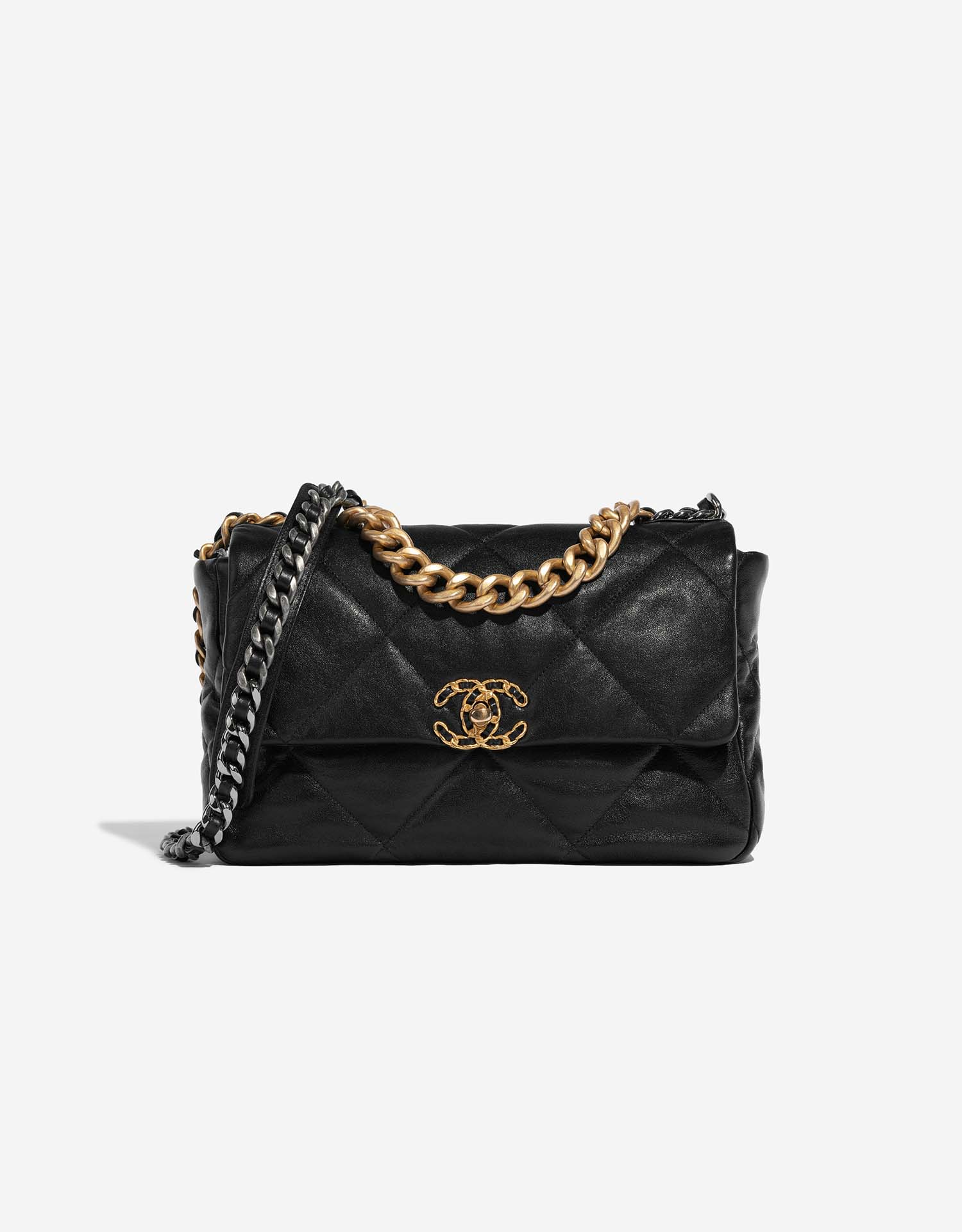 バッグ CHANEL Chanel 19 handbag, Shiny lambskin, gold-tone, silver-tone