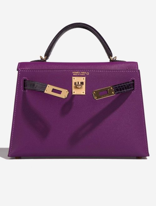 Hermès Kelly Mini Anemone-Amethyst Front Open | Sell your designer bag on Saclab.com