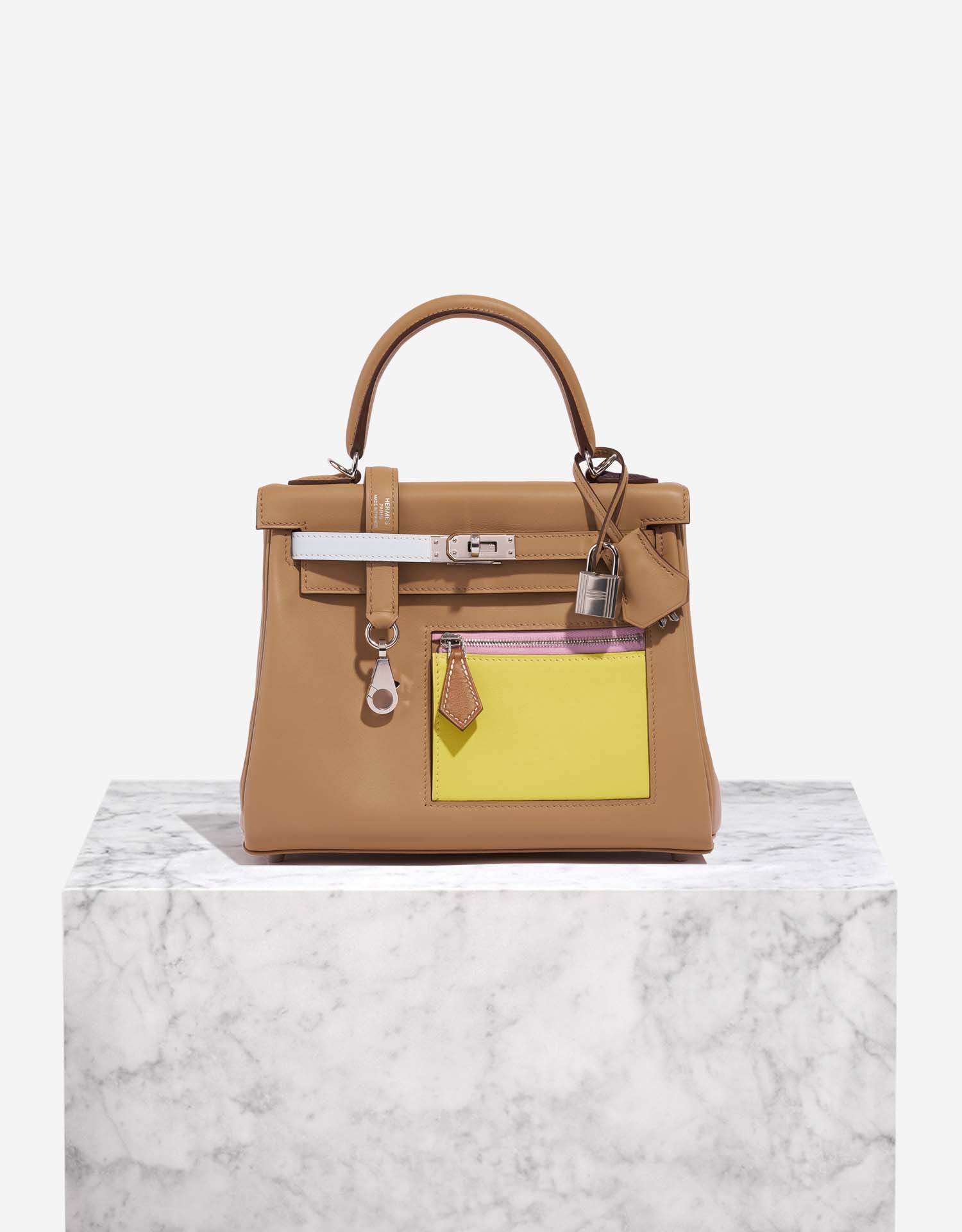Hermès Kelly 25 Swift Colormatic Chai / Mauve / Bleu Brume