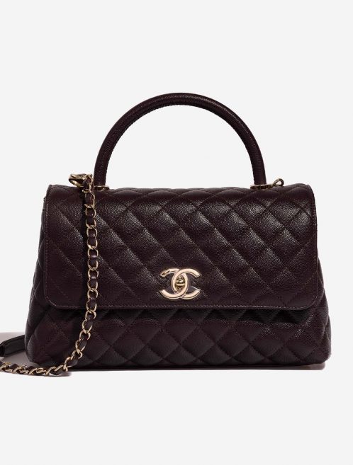 Pre-owned Chanel bag Timeless Handle Medium Caviar Dark Plum Brown, Violet | Sell your designer bag on Saclab.com