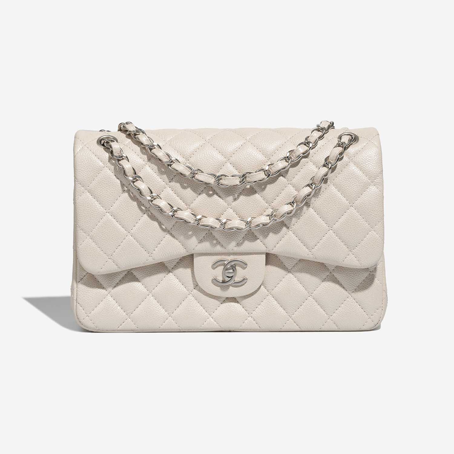 Chanel Timeless Jumbo Caviar Pearl White | SACLÀB