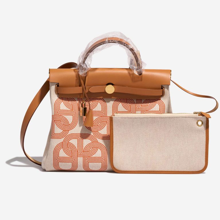 Hermès Herbag 31 OrangeMecano-EcruBeige-Natural Front  | Sell your designer bag on Saclab.com
