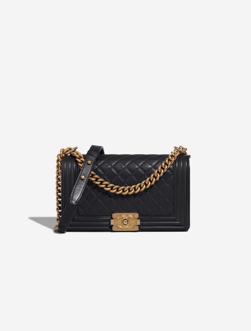 Pre-owned Chanel bag Boy Old Medium Dark Plume Black Front | Sell your designer bag on Saclab.com