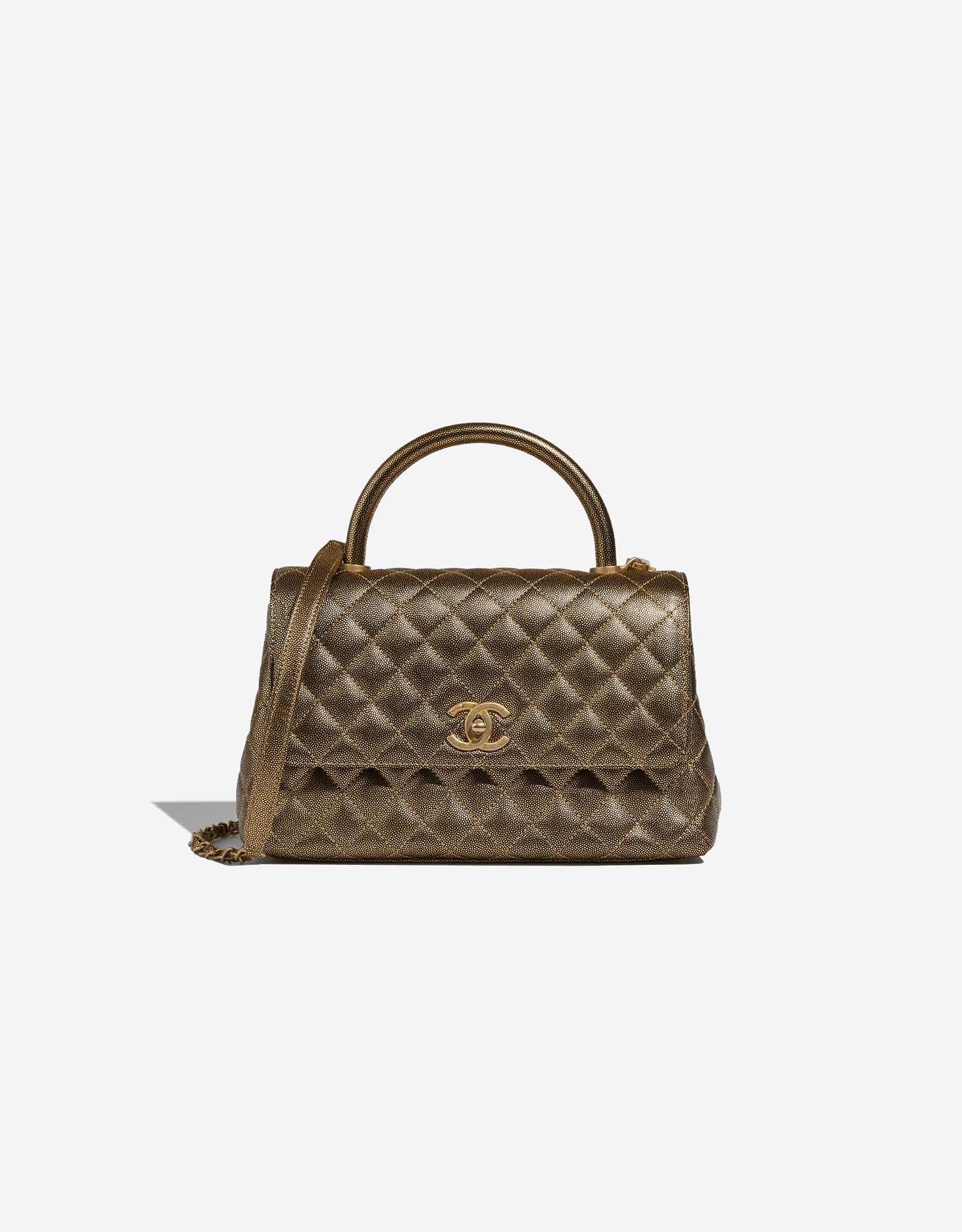 Gold Chanel Coco Handle Metallic Chanel Light Brown Quilted Caviar