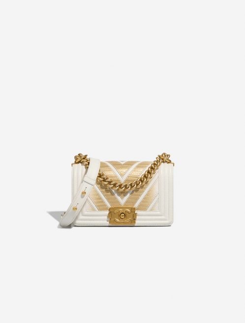 Pre-owned Chanel bag Boy Small Lizard / Lamb Gold / White Gold, Multicolour, White | Sell your designer bag on Saclab.com