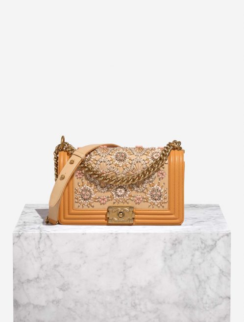 Chanel Boy New Medium Lamb / Embroidery Orange / Multicolour Front | Sell your designer bag