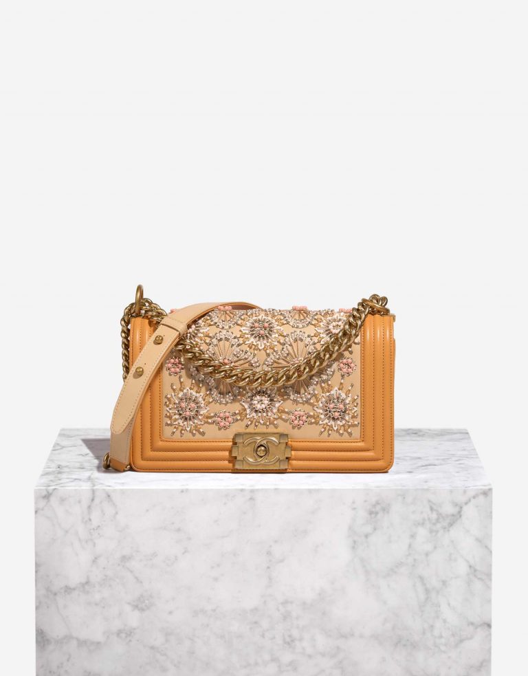 Chanel Boy New Medium Lamb / Embroidery Orange / Multicolour Front | Sell your designer bag