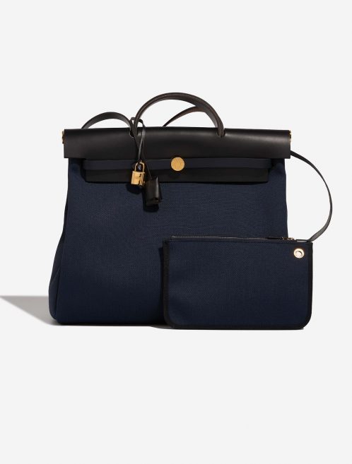 Pre-owned Hermès bag Herbag 39 Toile / Vache Hunter Black / Bleu Marine Black, Blue | Sell your designer bag on Saclab.com