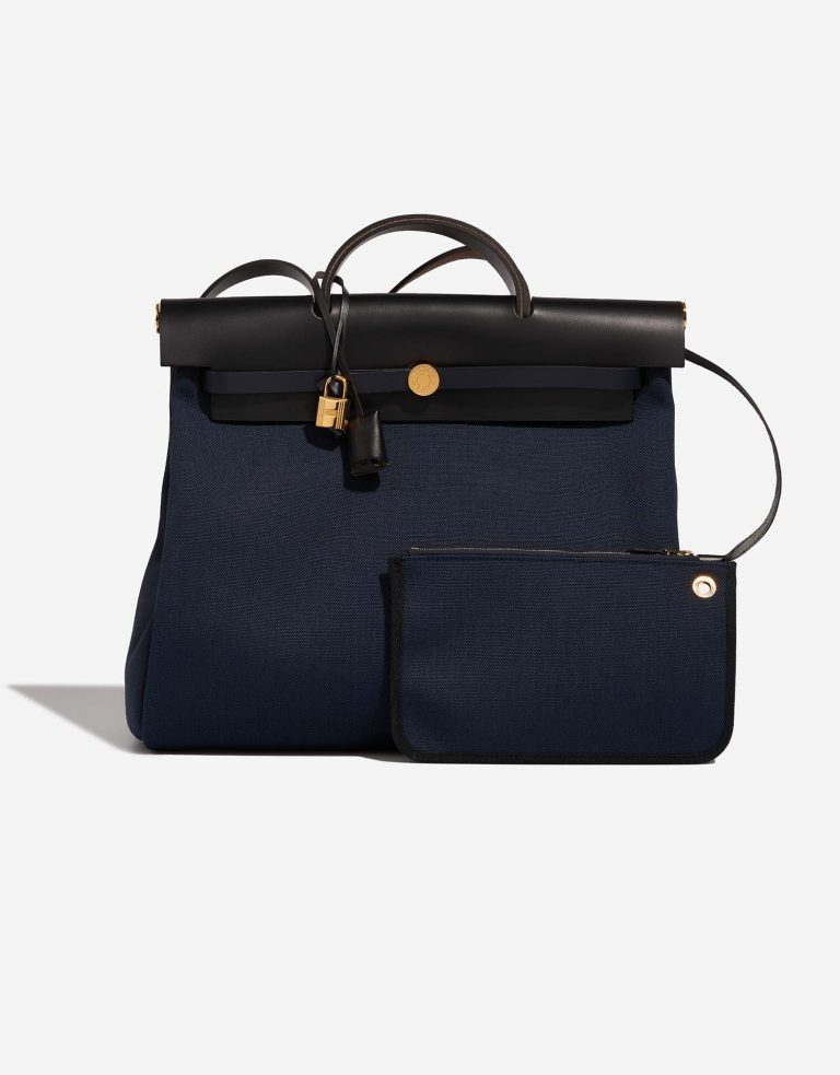 Pre-owned Hermès bag Herbag 39 Toile / Vache Hunter Black / Bleu Marine Black, Blue | Sell your designer bag on Saclab.com