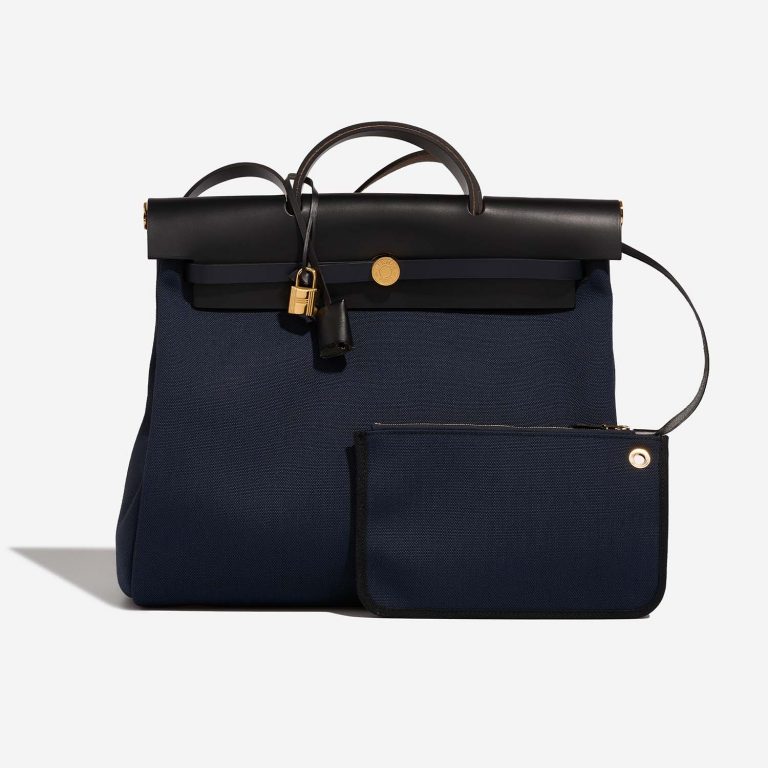 Pre-owned Hermès bag Herbag 39 Toile / Vache Hunter Black / Bleu Marine Black, Blue | Sell your designer bag on Saclab.com
