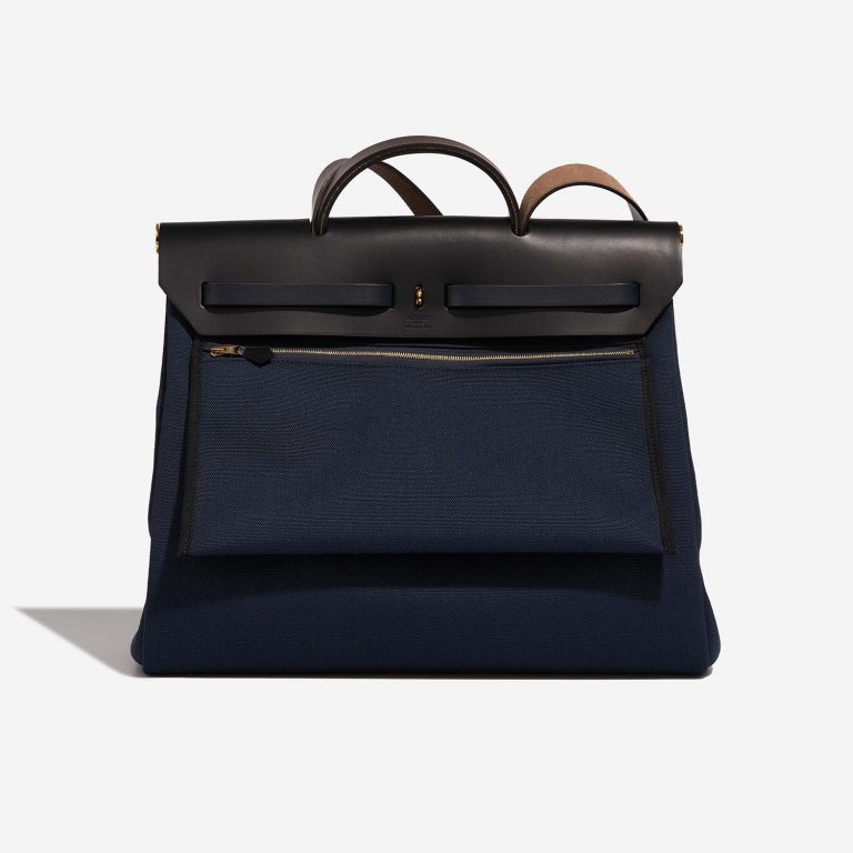 Pre-owned Hermès bag Herbag 39 Toile / Vache Hunter Black / Bleu Marine Black, Blue | Sell your designer bag on Saclab.com