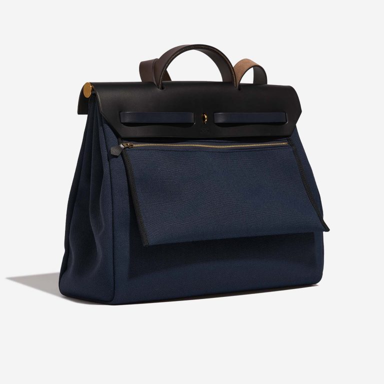 Pre-owned Hermès bag Herbag 39 Toile / Vache Hunter Black / Bleu Marine Black, Blue | Sell your designer bag on Saclab.com