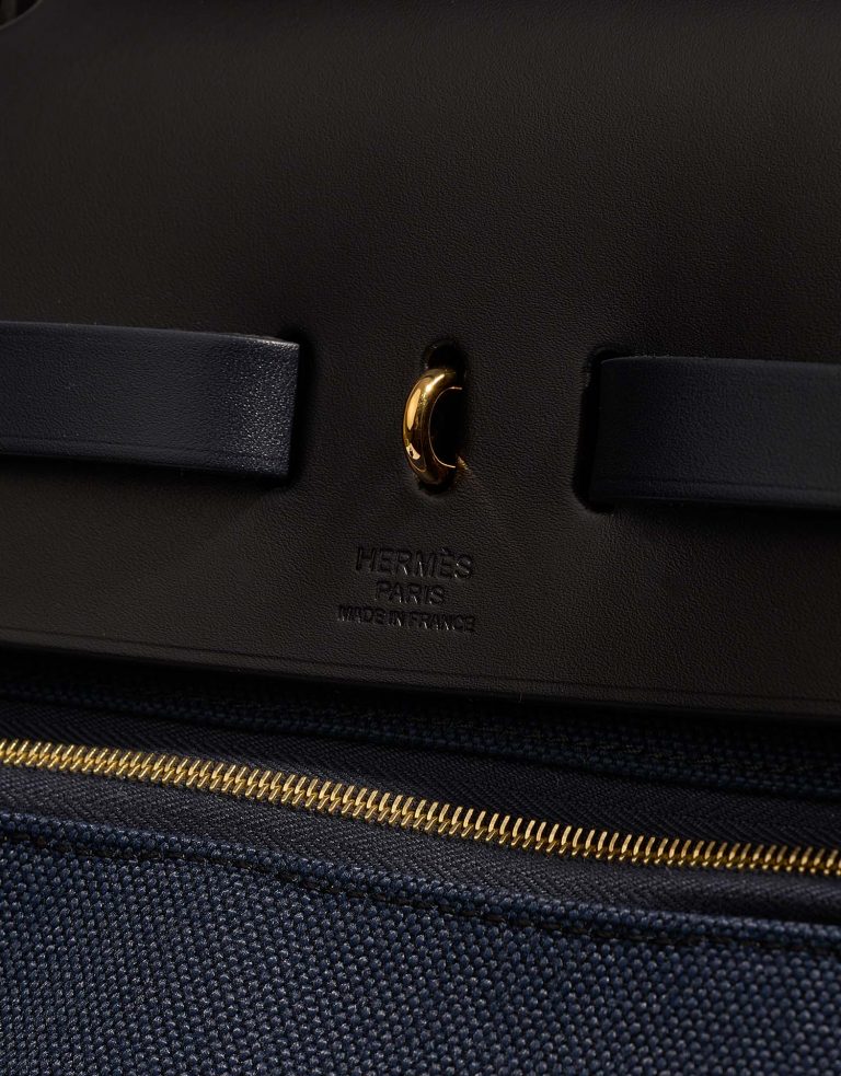 Pre-owned Hermès bag Herbag 39 Toile / Vache Hunter Black / Bleu Marine Black, Blue | Sell your designer bag on Saclab.com