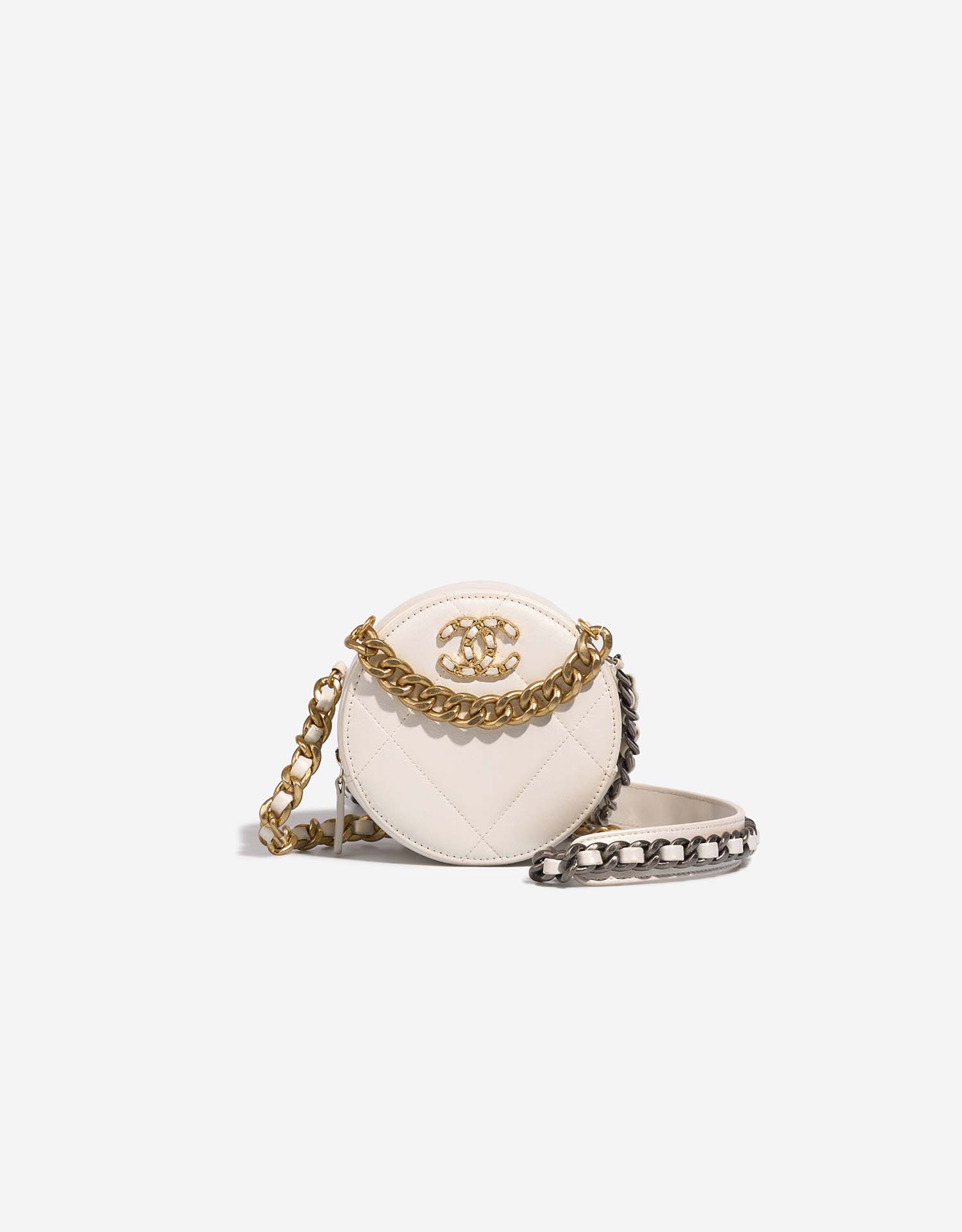 Chanel 19 Round Clutch Lamb Pearl White | SACLÀB
