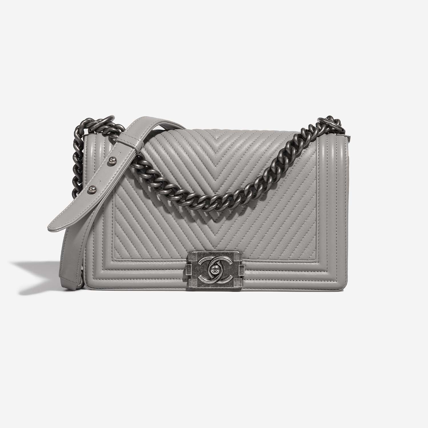【ヴィンテージ】RankS☆Chanel Light Grey Boy Medium Series25 Chanel Boy Old Medium Lamb Light Grey | SACLÀB