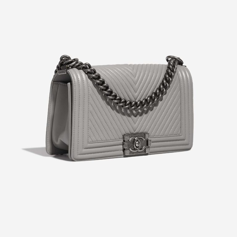 Chanel Boy OldMedium LightGray Side Front  | Sell your designer bag on Saclab.com