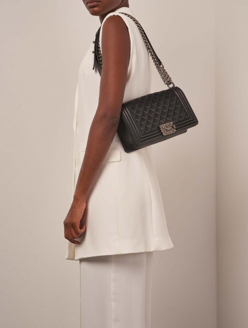 Chanel Boy OldMedium Black on Model | Sell your designer bag on Saclab.com