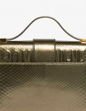 Embossing Details on the back of a Clasp Details on a Metallic Python Green 30 Montaigne, sold on saclab.com