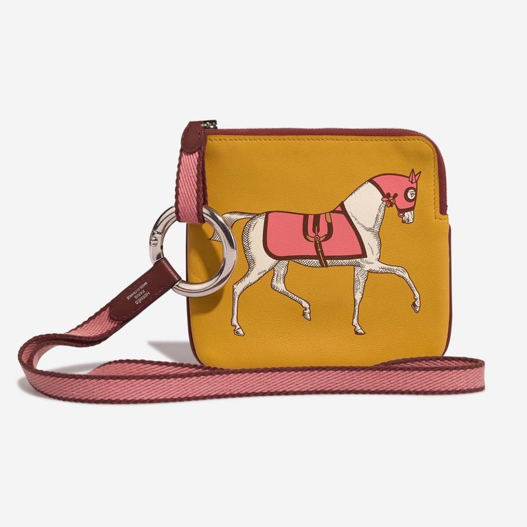 Hermès TrousseCarrePocket OneSize Curry-RoseAzalée-RougeSellier Front  1 | Sell your designer bag on Saclab.com