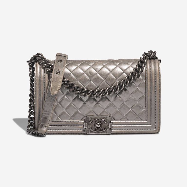 Chanel Boy NewMedium Silver Front  S | Sell your designer bag on Saclab.com