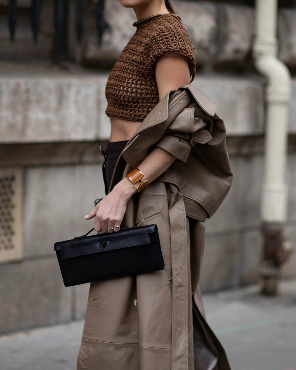 A Hermès Kelly Cut Clutch Paris str Fall 23. Image: Launchmetrics Spotlight