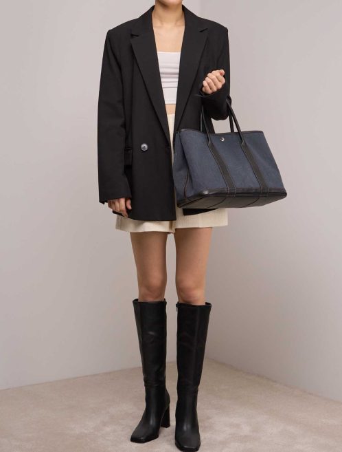 Hermès Garden Party 36 Toile / Négonda Denim Foncé / Black on Model | Sell your designer bag