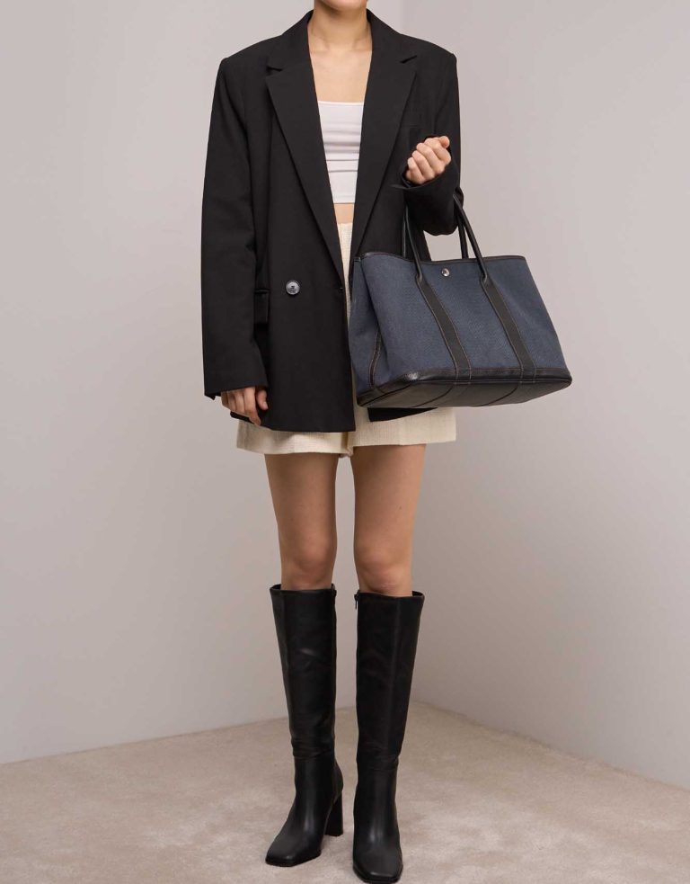 Hermès Garden Party 36 Toile / Négonda Denim Foncé / Black on Model | Sell your designer bag