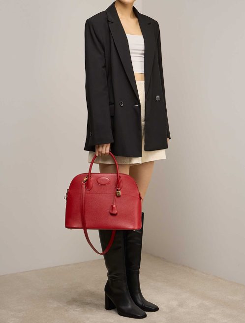 Hermès Bolide 35 Veau Courchevel Rouge Vif on Model | Sell your designer bag