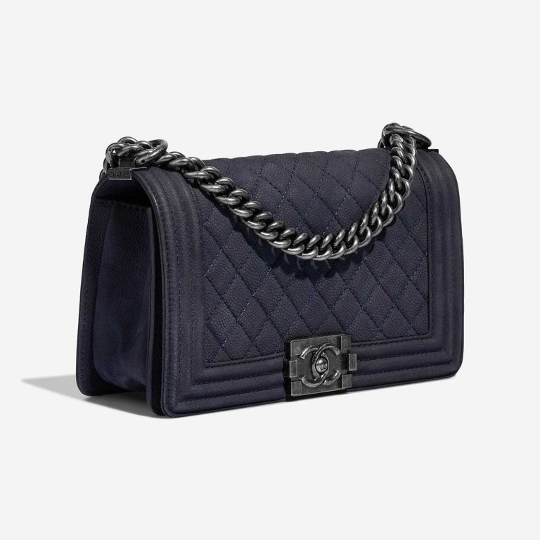 Chanel Boy OldMedium DarkBlue Side Front | Sell your designer bag on Saclab.com