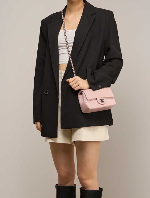 Chanel Timeless Mini Rectangular Caviar Light Rose on Model | Sell your designer bag
