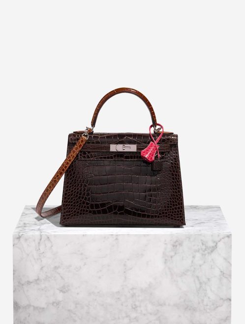 Kelly 28 Alligator Mississippi Macassar / Ébène / Miel / Rose Extrême Front | Sell your designer bag
