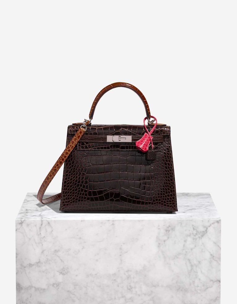 Kelly 28 Alligator Mississippi Macassar / Ébène / Miel / Rose Extrême Front | Sell your designer bag