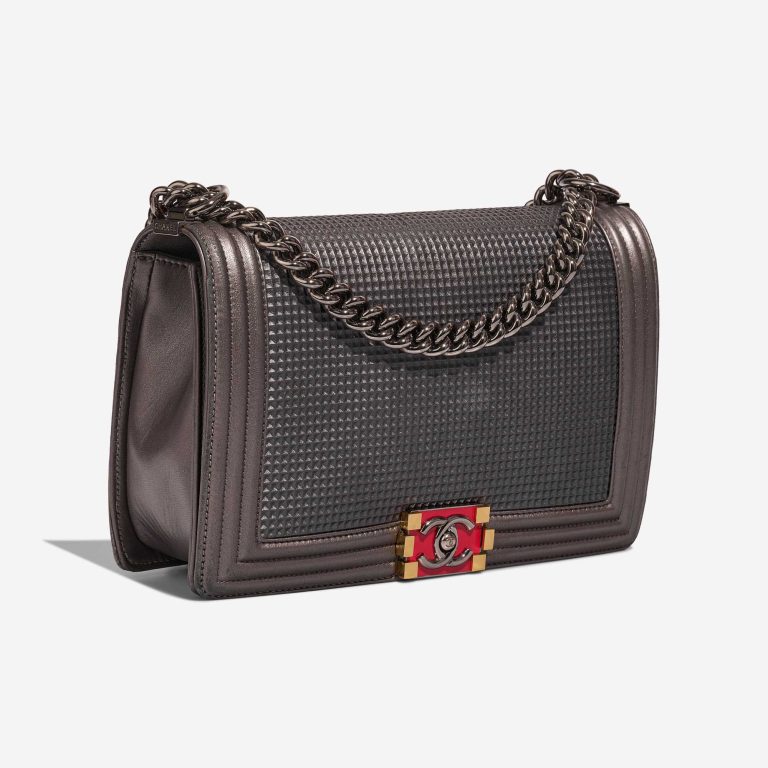 Chanel Boy New Medium Lamb Metallic Grey / Red | Sell your designer bag