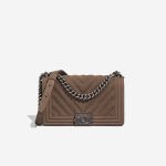 Chanel Boy Old Medium Suede Brown Front | Sell your designer bag