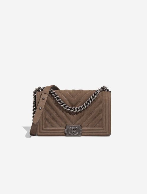 Chanel Boy Old Medium Suede Brown Front | Sell your designer bag