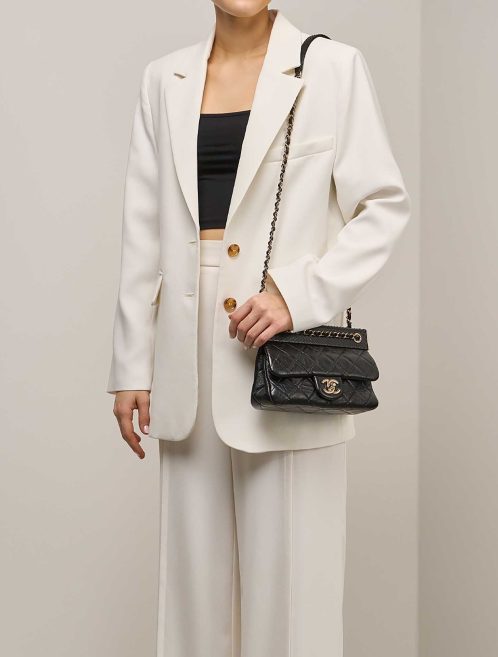Chanel Timeless Small Aged Calf / Python Black on Model | Sell your designer bag