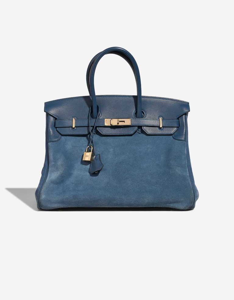 Hermès Birkin Grizzly 35 Doblis Suede / Swift Bleu Thalassa Front | Sell your designer bag