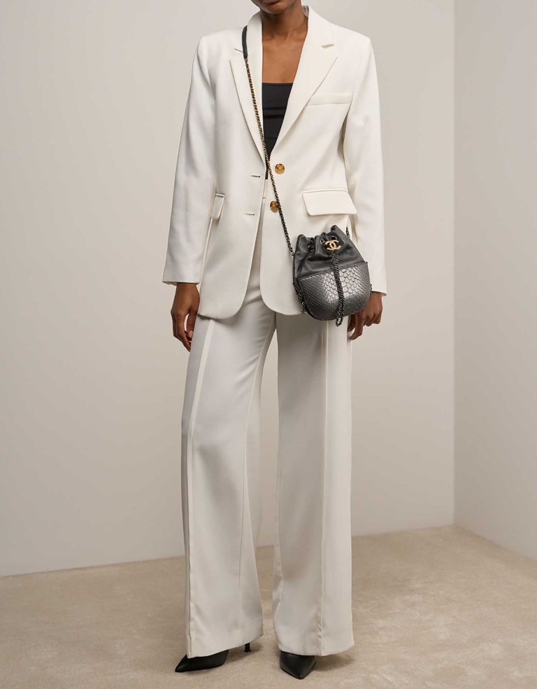 Chanel Bucket Bag Small Python / Lamb Metallic Grey Front | Sell your designer bag