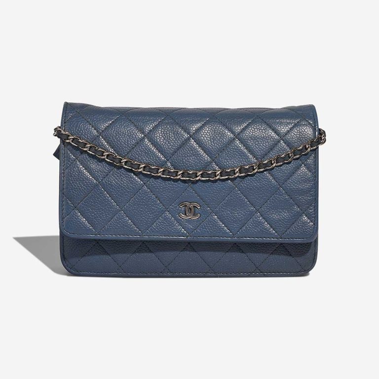 Chanel Timeless Wallet On Chain Caviar Blue Front | Sell your designer bag