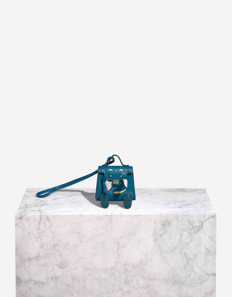 Hermès Kelly Doll Bag Charm Tadelakt Bleu Izmir / Vert Bosphore / Bleu Brume / Jaune Bourgeon Front | Sell your designer bag