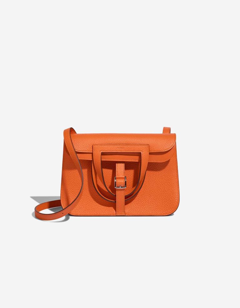 Hermès Halzan 25 Taurillon Clémence Orange Minium Front | Sell your designer bag