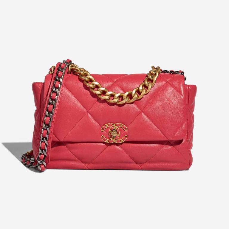 Chanel 19 Large Flap Bag Lamb Coral Red Front | Sell your designer bag