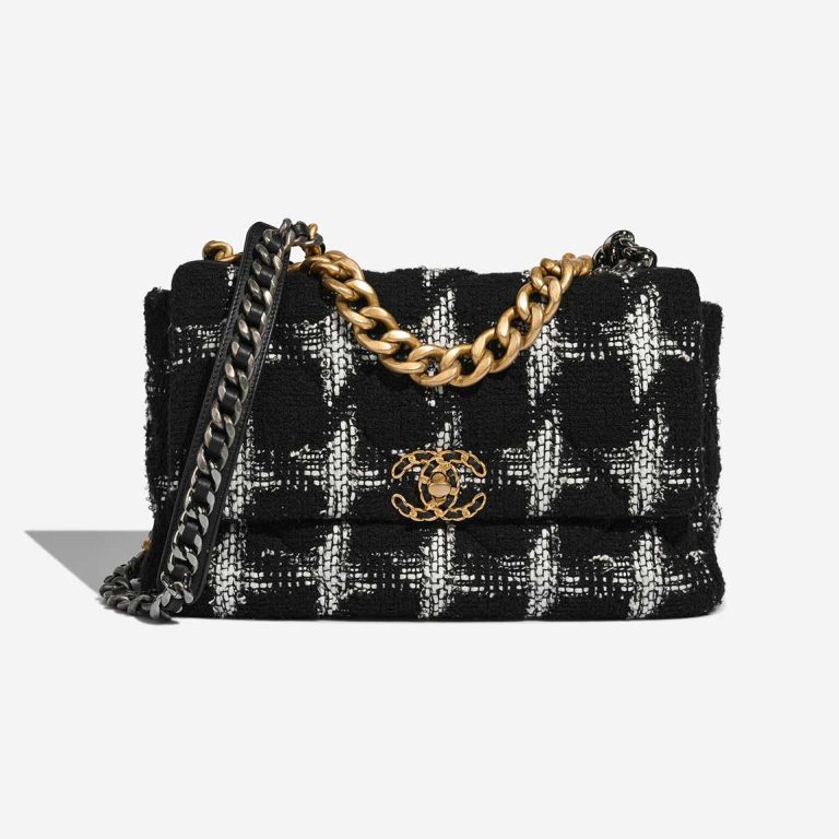 Chanel 19 Large Flap Bag Tweed Black / White Front | Sell your designer bag
