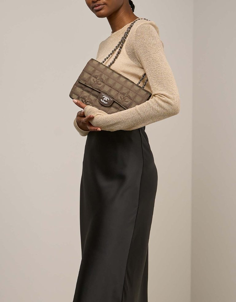 Chanel Timeless Medium Nylon Green / Brown on Model | Sell your designer bag