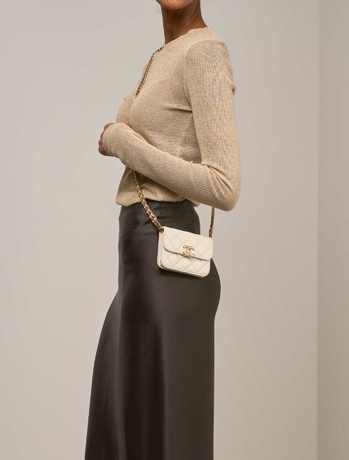 Chanel Flap Wallet Small Canvas White on Model | Sell your designer bag