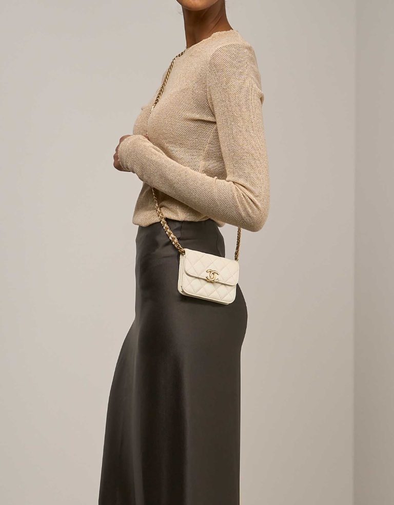 Chanel Flap Wallet Small Canvas White on Model | Sell your designer bag