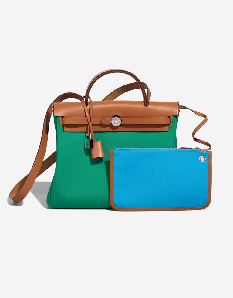 Hermès Herbag 31 Toile / Vache Hunter Menthe / Bleu Aztèque / Naturel Front | Sell your designer bag