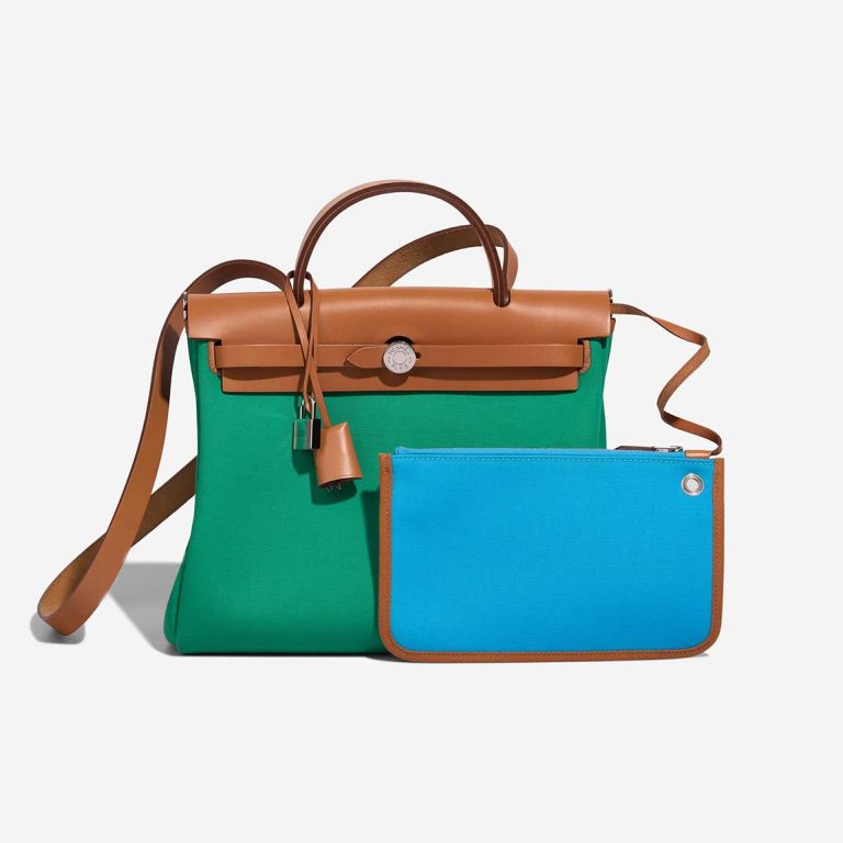Hermès Herbag 31 Toile / Vache Hunter Menthe / Bleu Aztèque / Naturel Front | Sell your designer bag