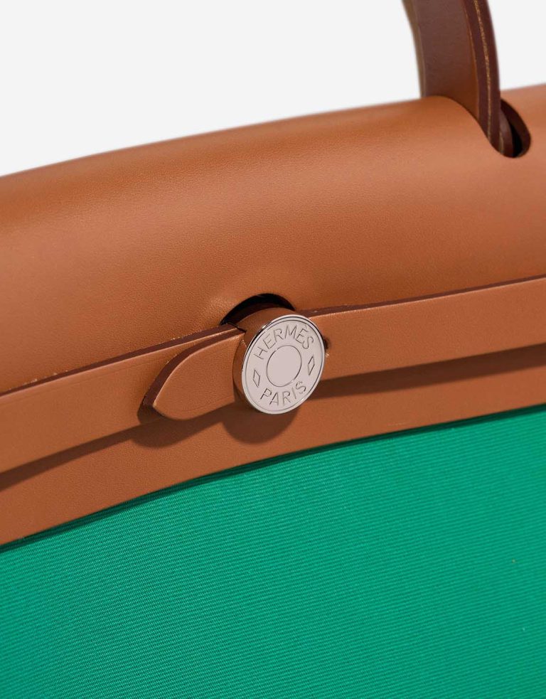 Hermès Herbag 31 Toile / Vache Hunter Menthe / Bleu Aztèque / Naturel Closing System | Sell your designer bag