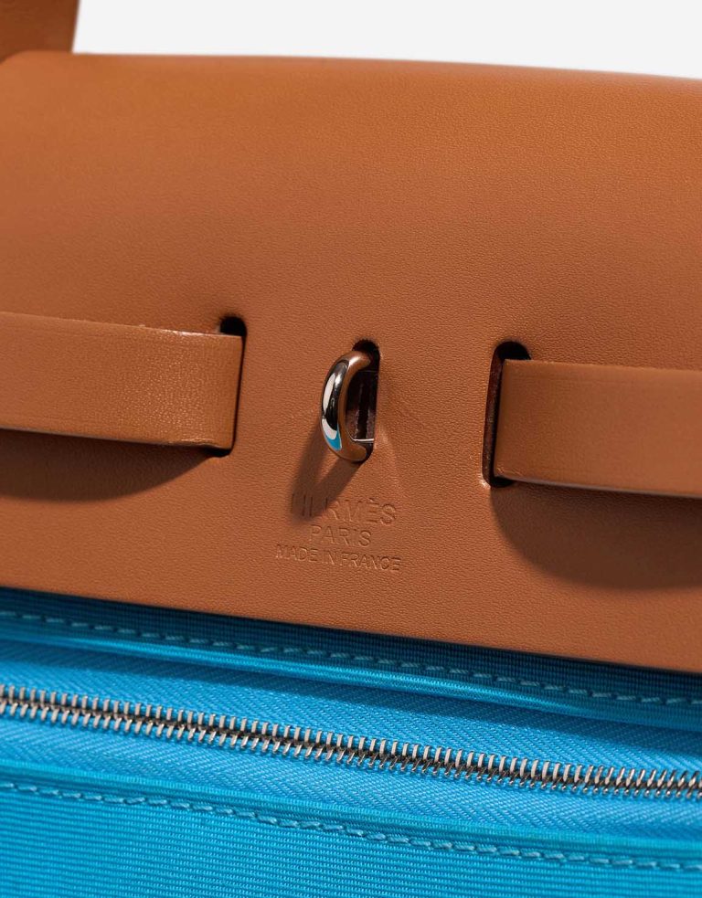 Hermès Herbag 31 Toile / Vache Hunter Menthe / Bleu Aztèque / Naturel Logo | Sell your designer bag